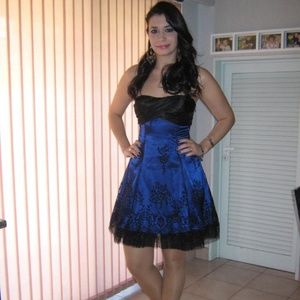 ROYAL BLUE TULLE LACE CORSET EVENING DRESS